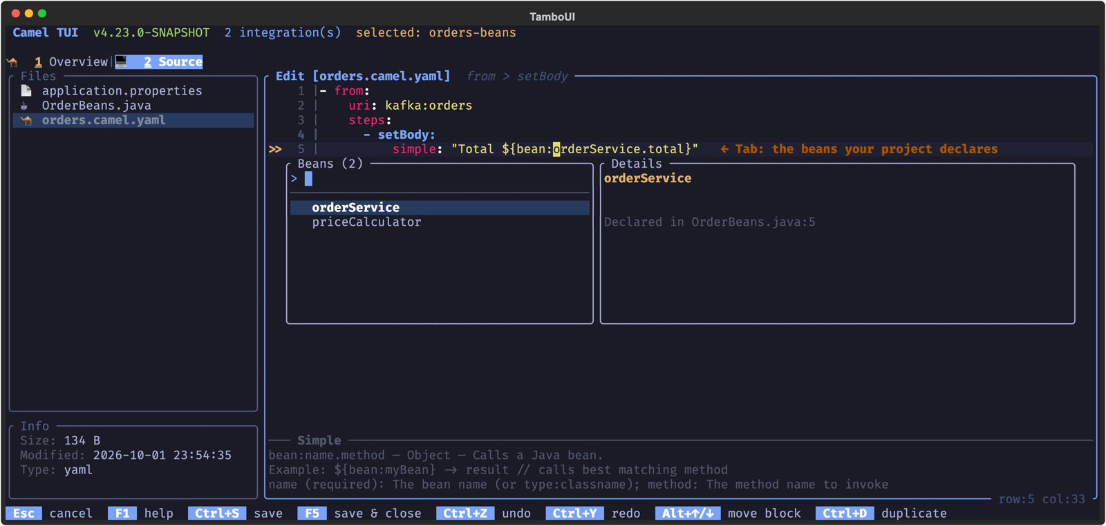 After ${bean: Tab lists the beans the project declares