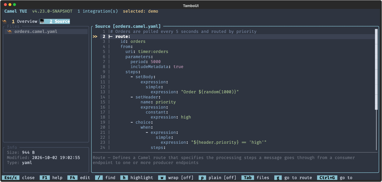 A YAML route in the Source tab with the Nord theme’s code colors